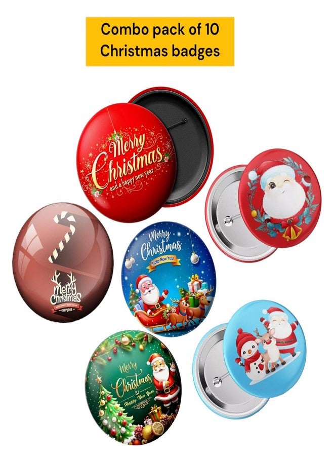Glitreeprops Pack of 10 pieces Christmas badges | Xmas Santa Reindeer Snowman Pin Badge Set - Multicolor, Classic Style, Unisex - Christmas & New Year Gift for Kids & Adults - Image 3